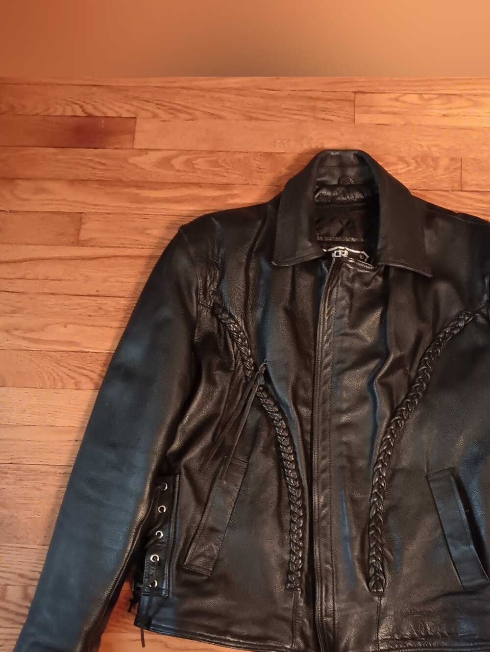 JR Black Genuine Leather Women's SIze 44 (XL) Motorcycle Jacket